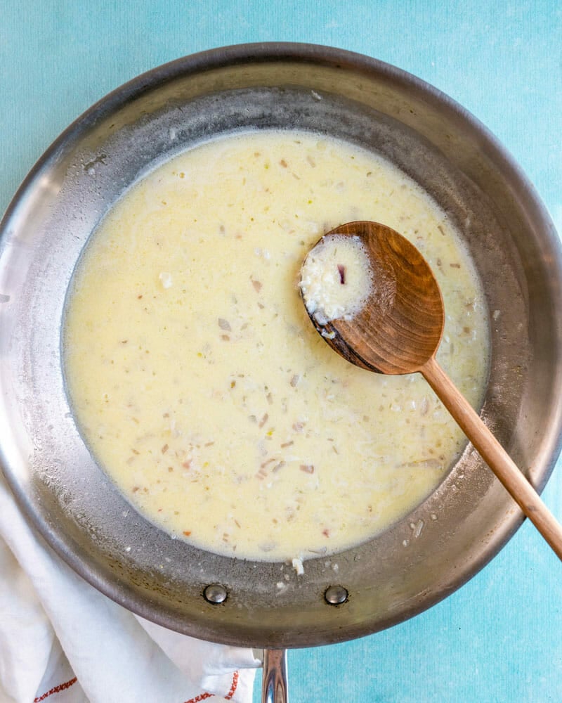 White wine sauce in pan