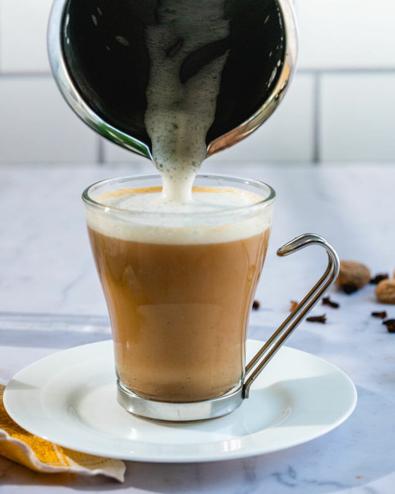 Foam on vegan chai latte
