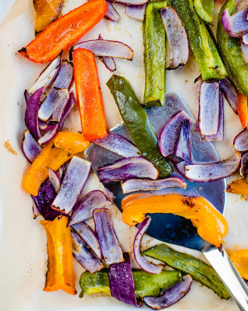 Roasted peppers and onions