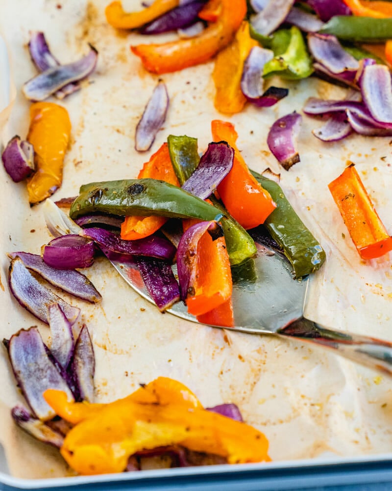 Roasted peppers and onions