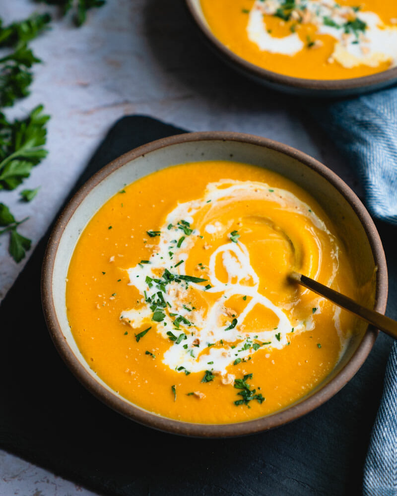 Butternut squash soup in bowl