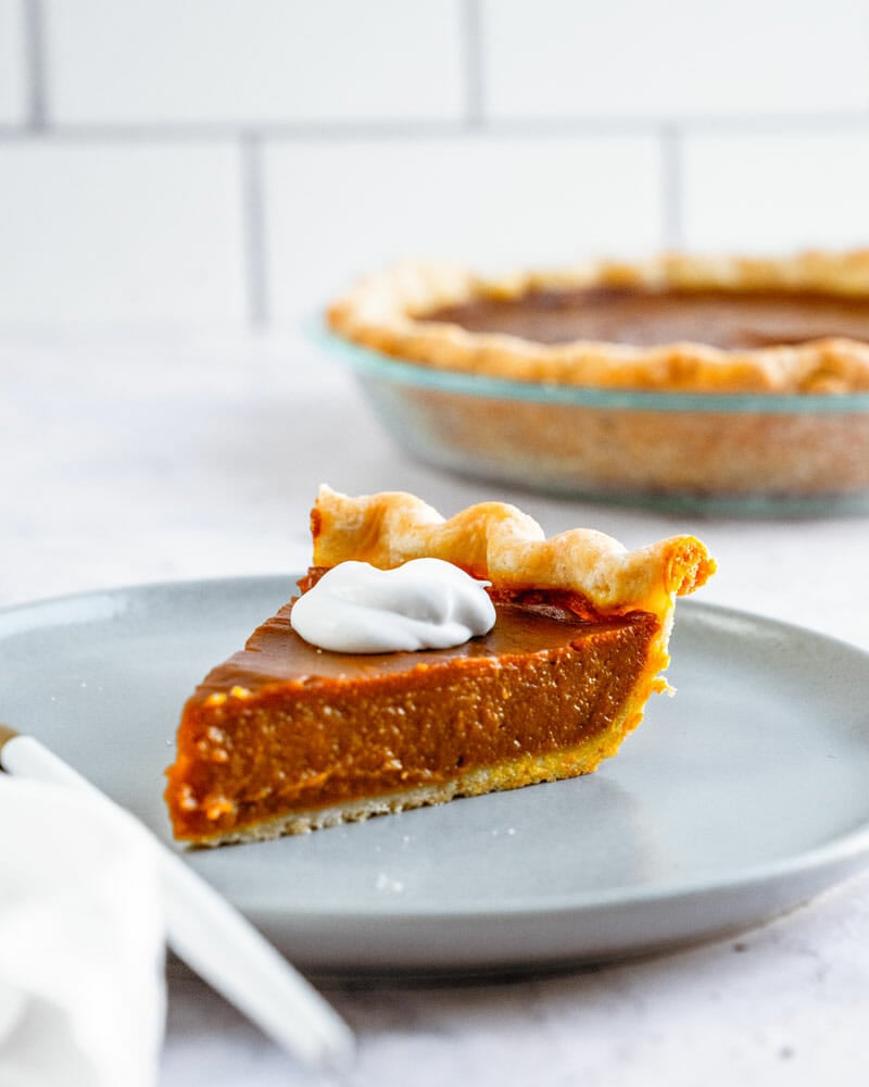 Vegan pumpkin pie on plate