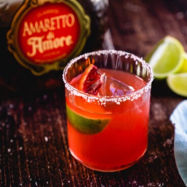 Italian Margarita in glass with salt rim and Amaretto.