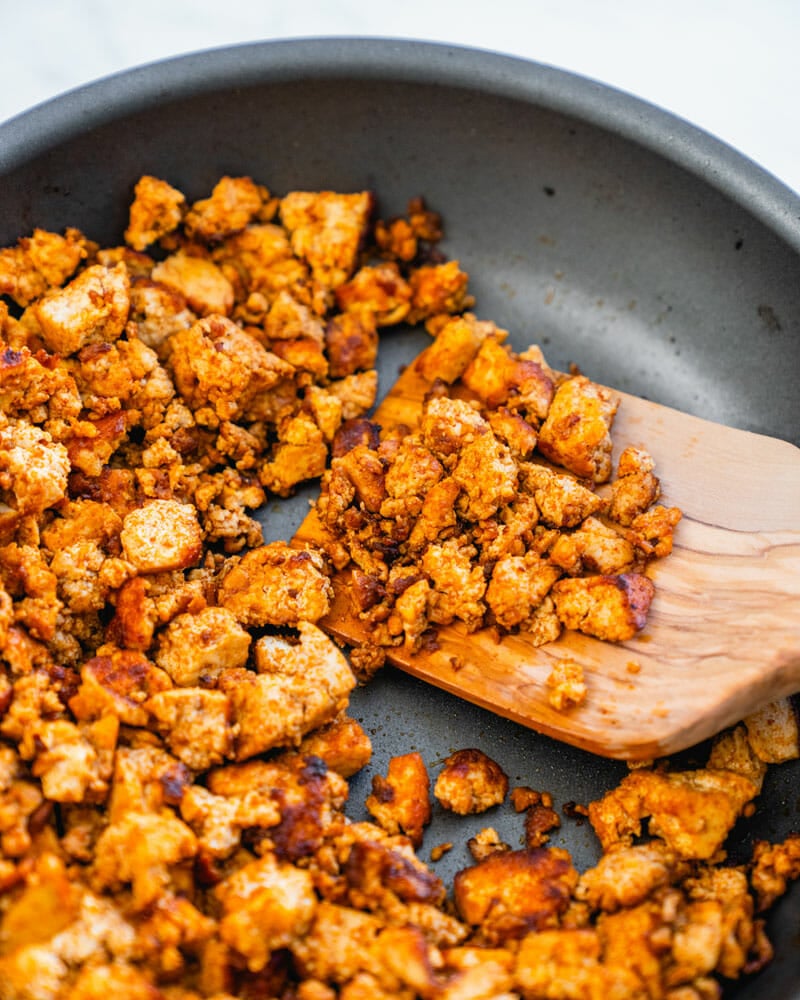 Vegan meat substitute: tofu crumbles