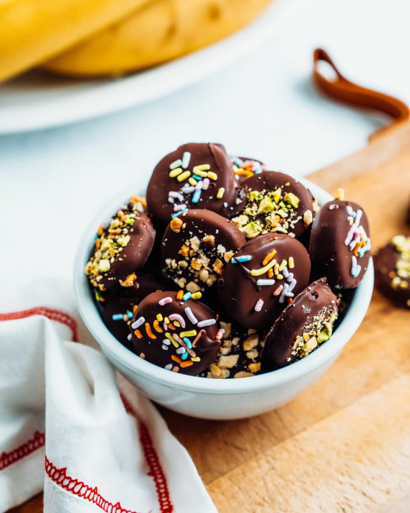 Chocolate covered banana bites