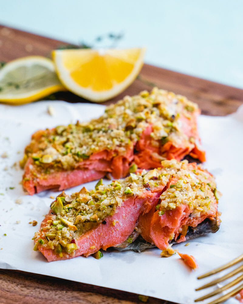 Pistachio crusted salmon