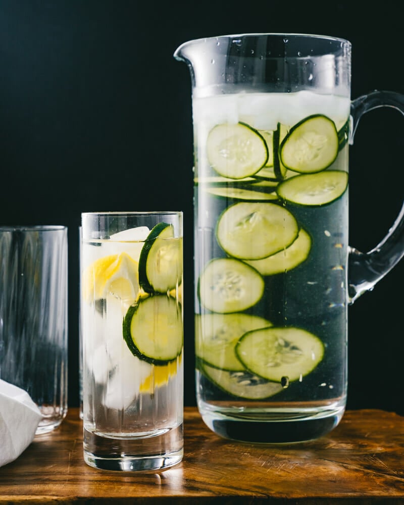 Cucumber water in pitcher.
