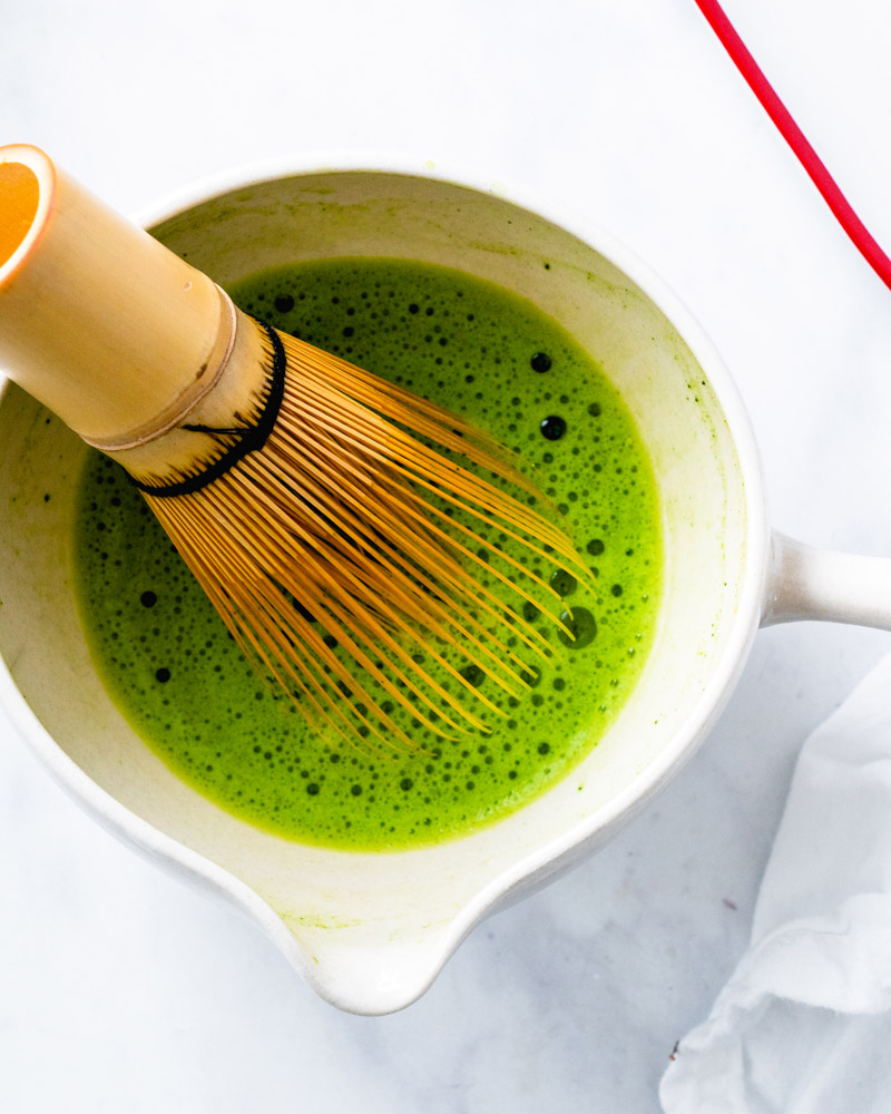Whisking matcha