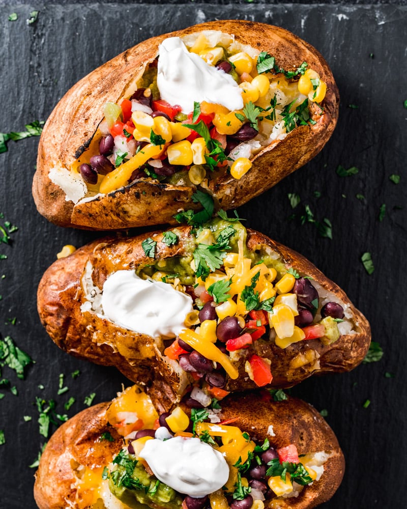 Loaded baked potato with toppings