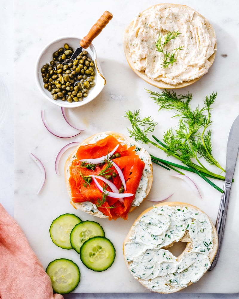 Smoked salmon bagel brunch