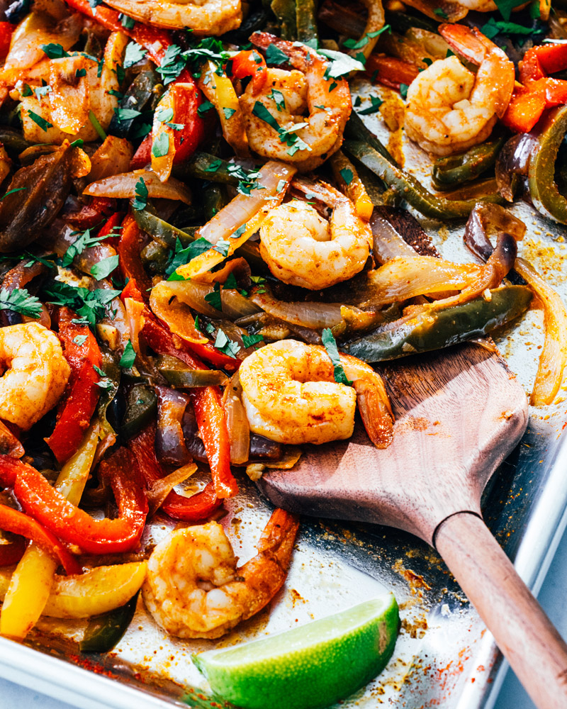 Sheet pan shrimp fajitas