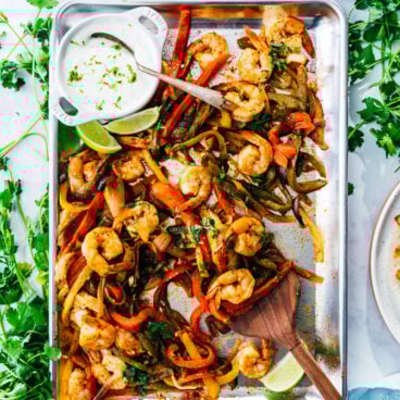 Sheet pan shrimp fajitas