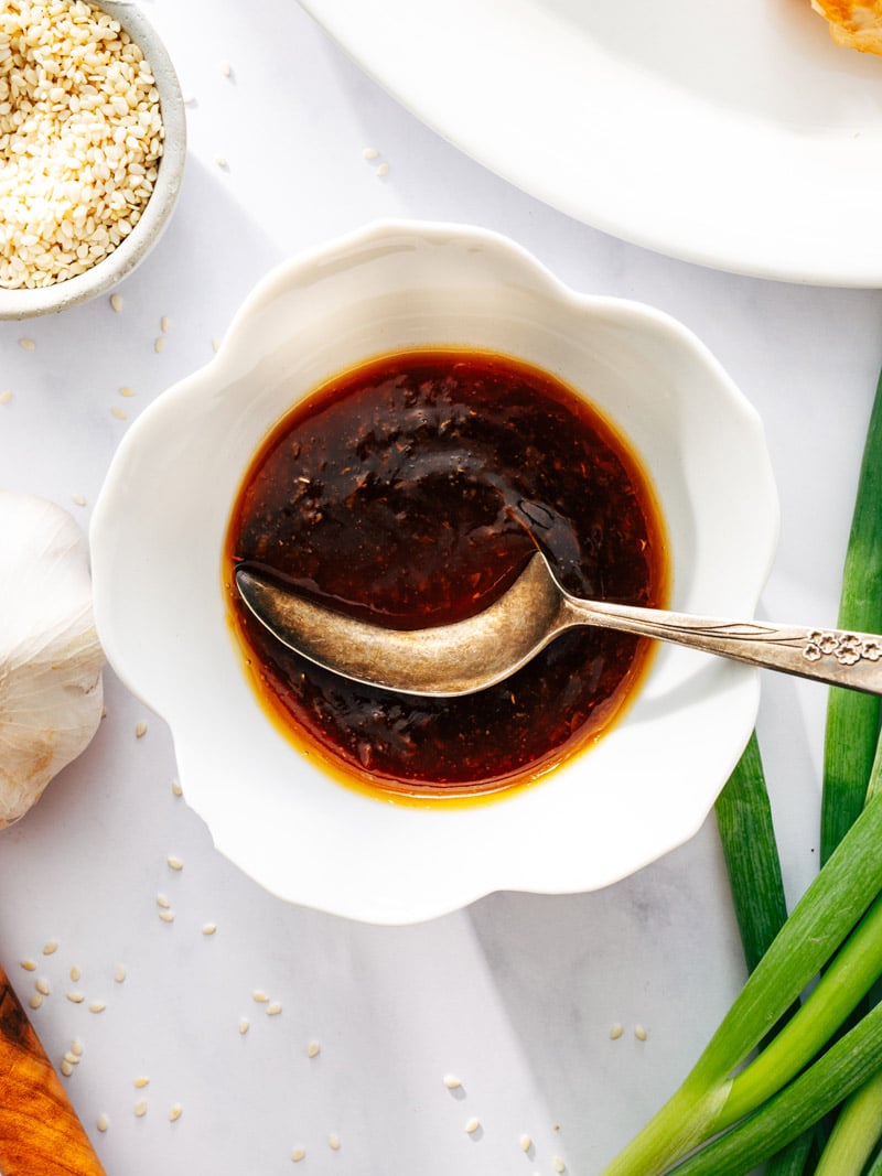 Honey garlic sauce in bowl.