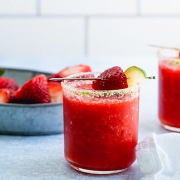 Strawberry cocktails: strawberry margarita in cocktail glass.