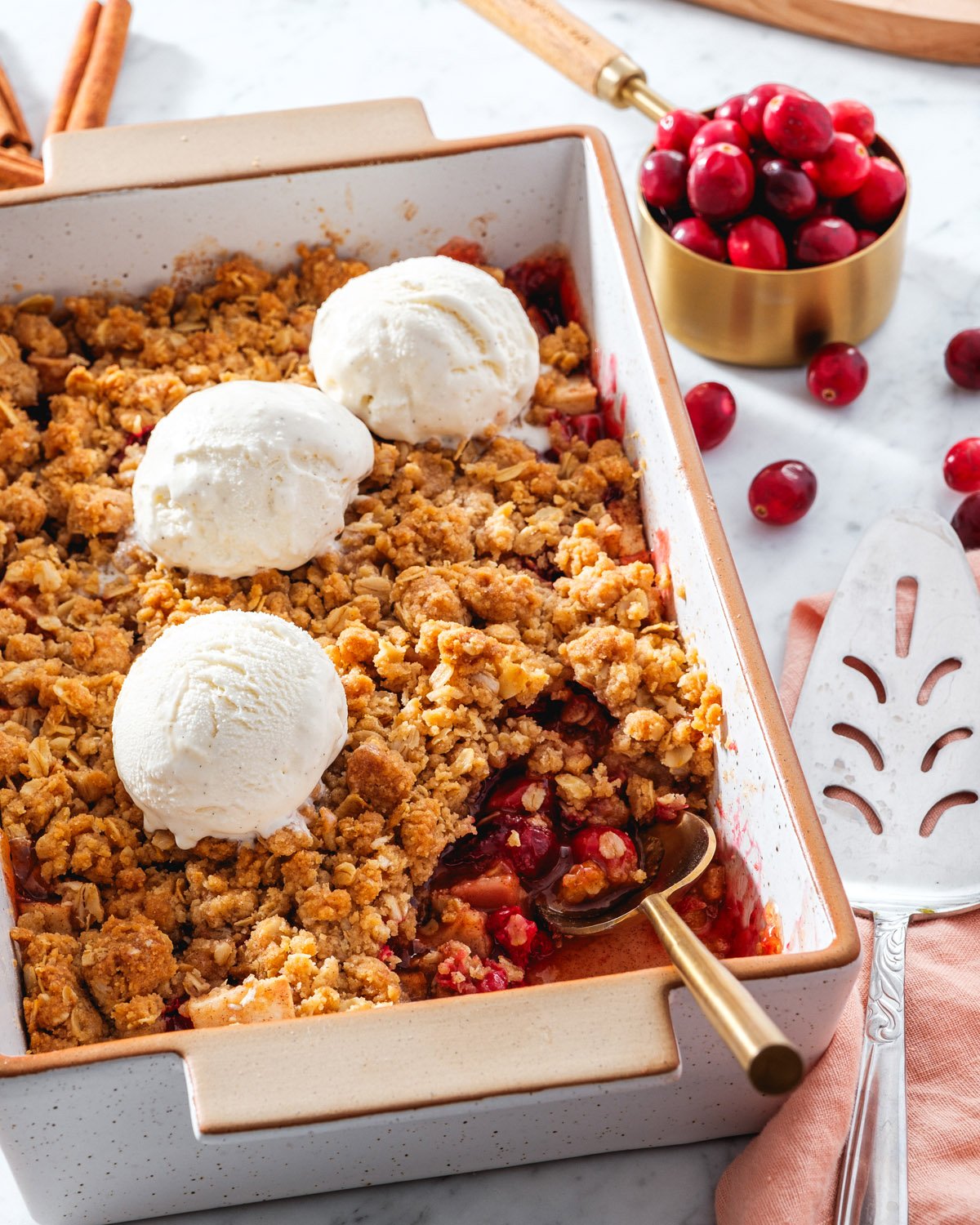 Cranberry apple crisp recipe in baking dish
