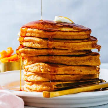 Sweet potato pancakes in stack