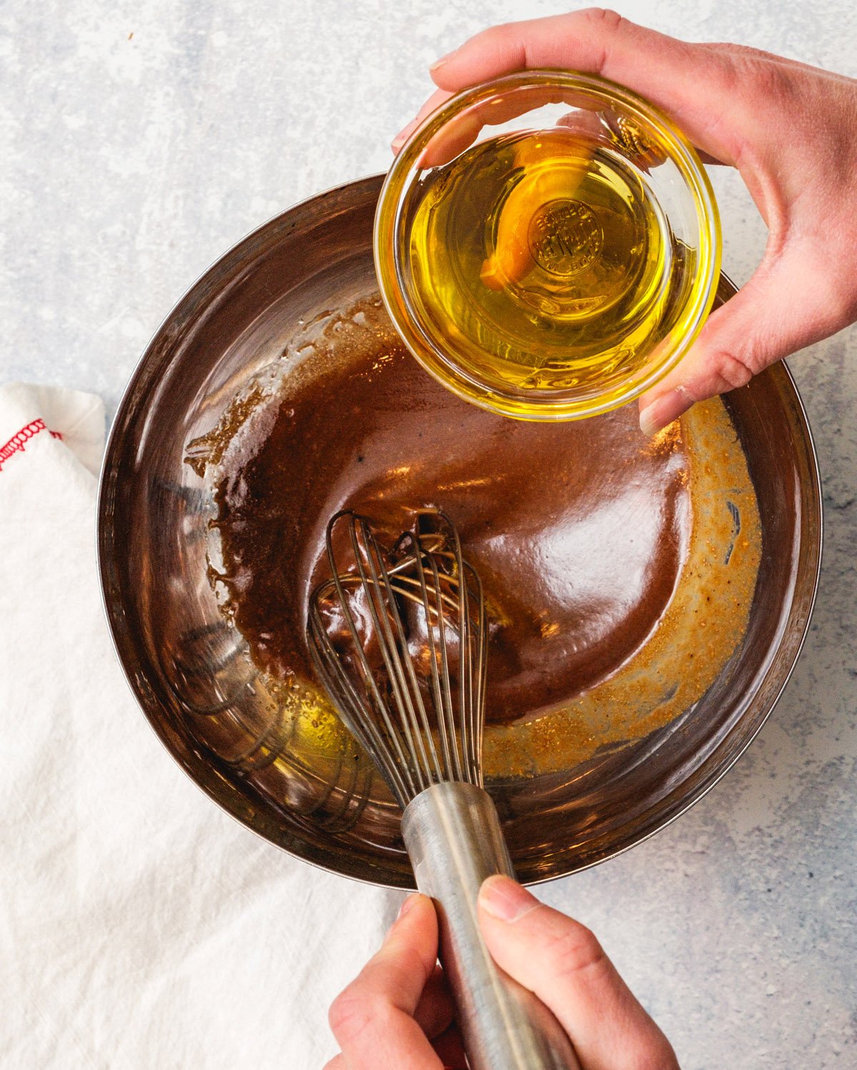 Step 2 Balsamic Vinaigrette whisk in the olive oil