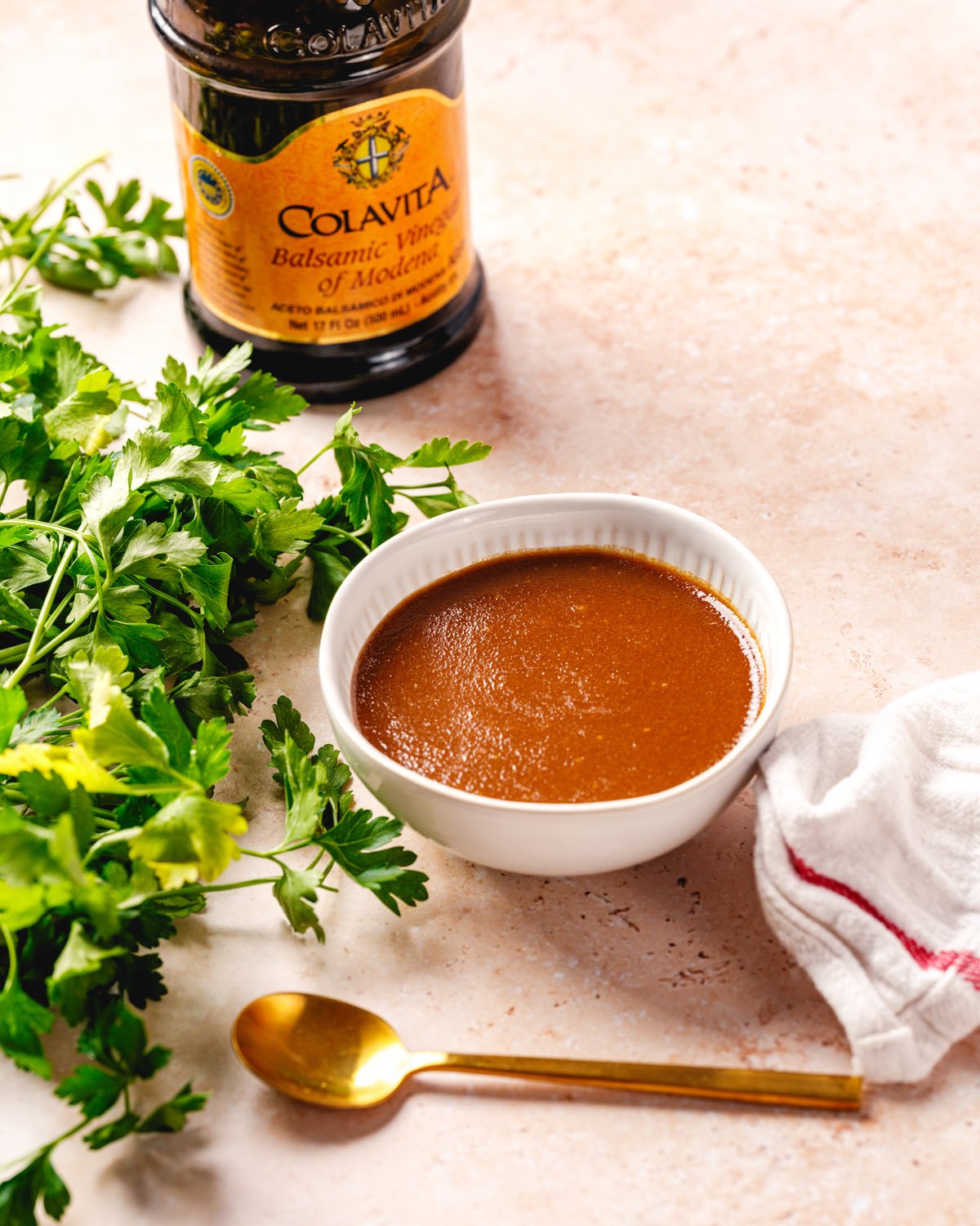 Balsamic vinegar bottle with balsamic vinaigrette dressing