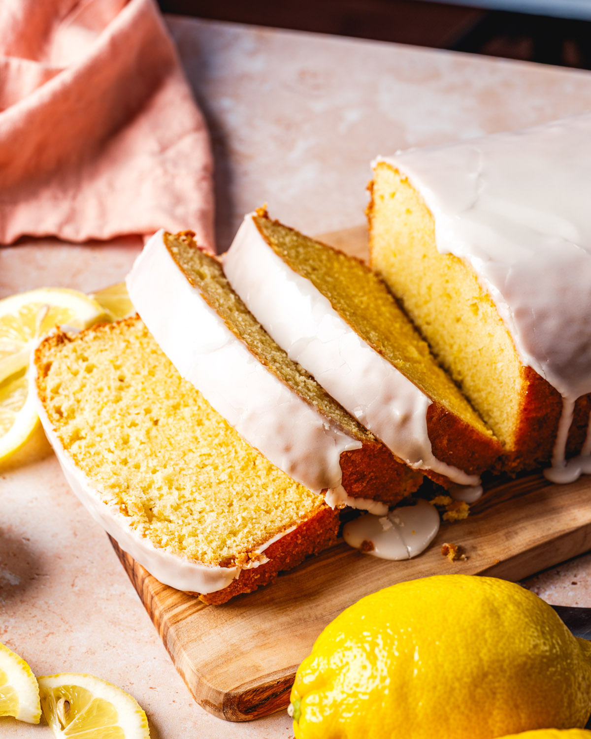 Lemon Loaf recipe showing slices of the loaf. 