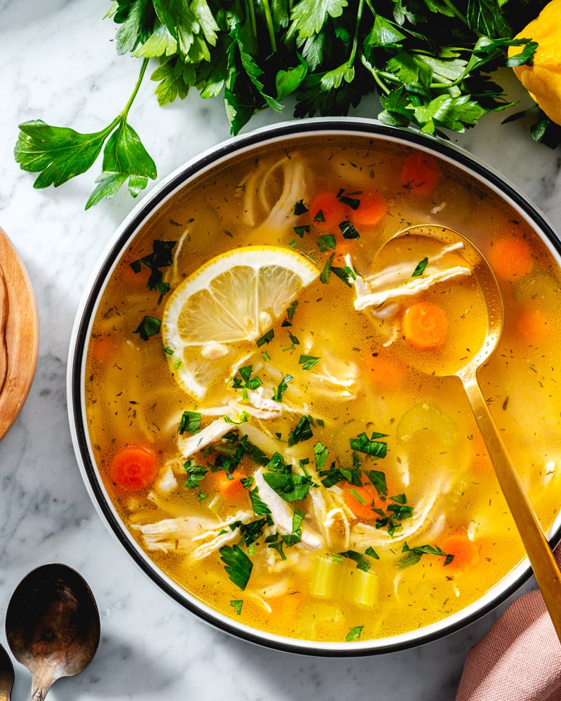 Lemon chicken orzo soup