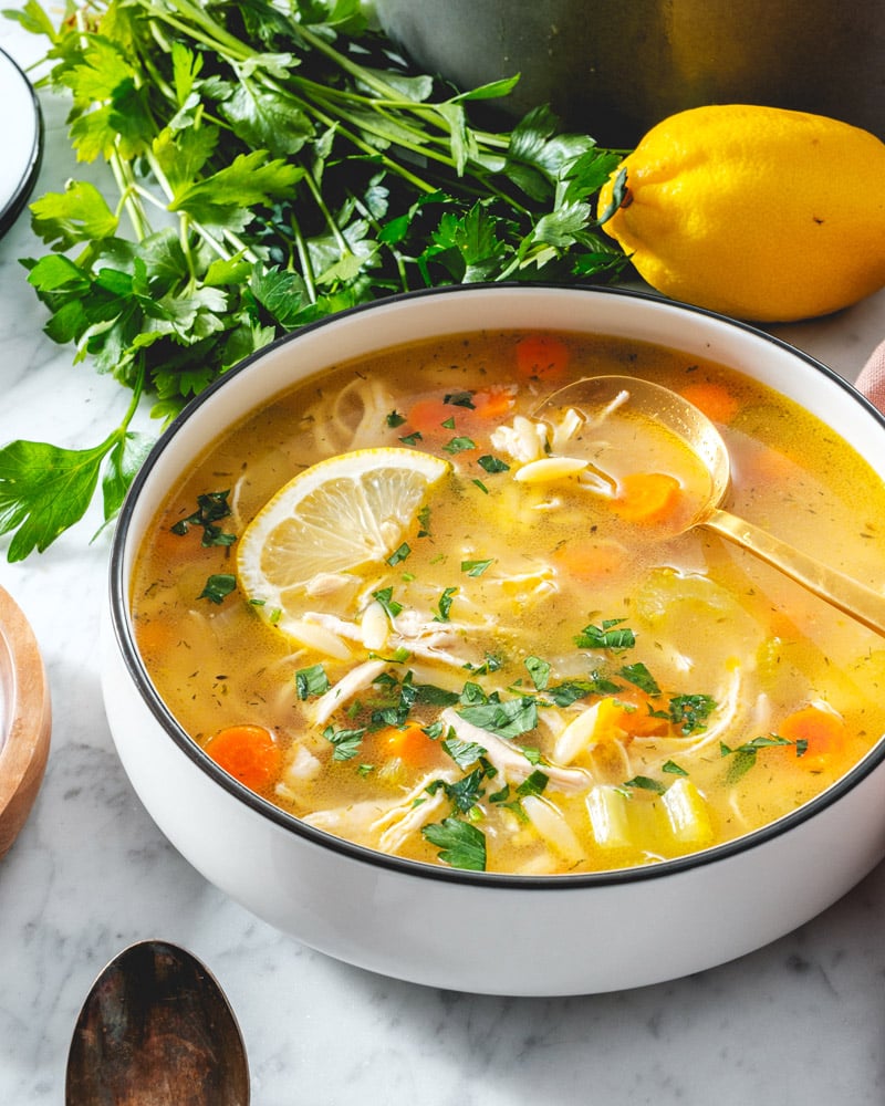 Lemon chicken orzo soup