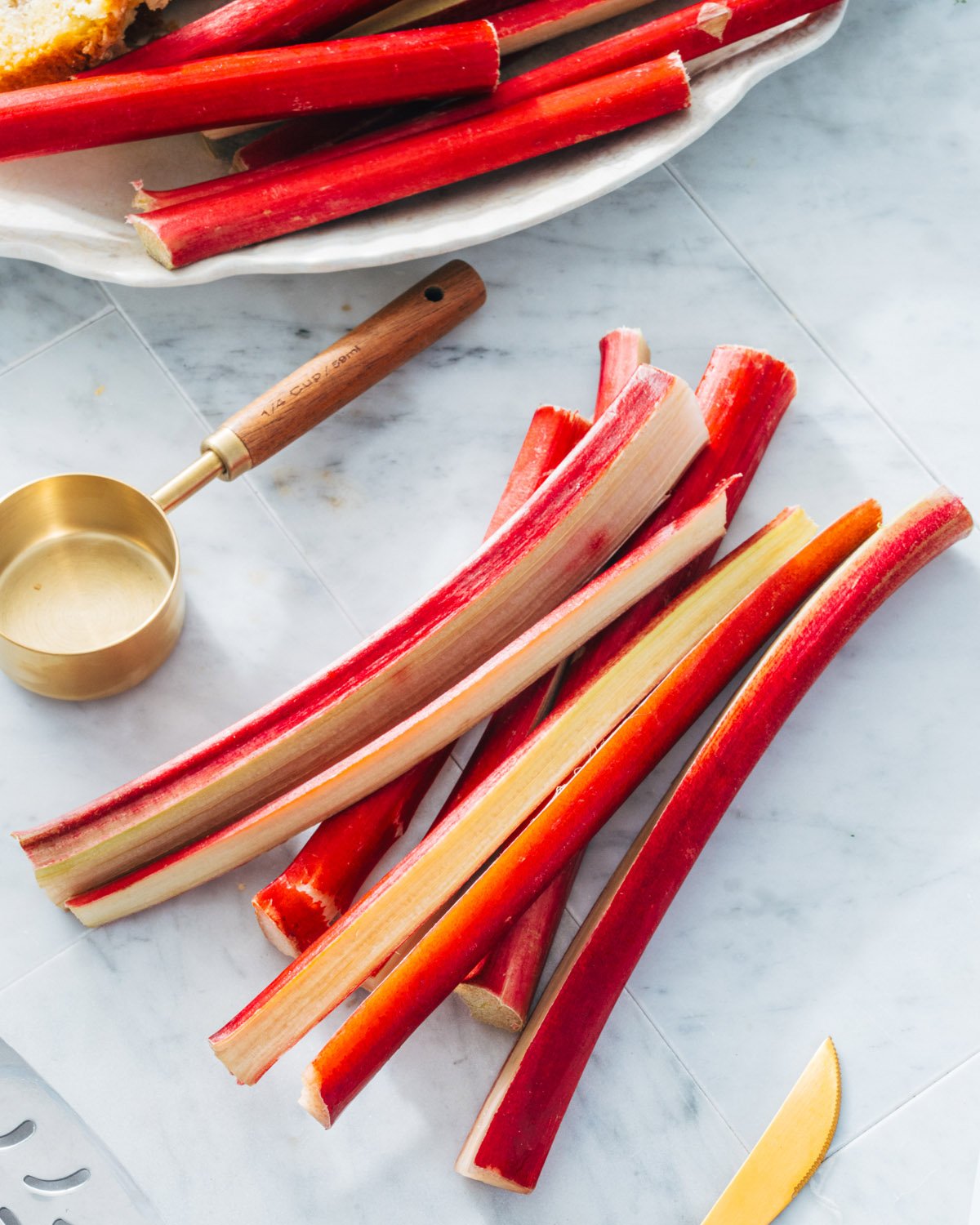 Rhubarb stalks.