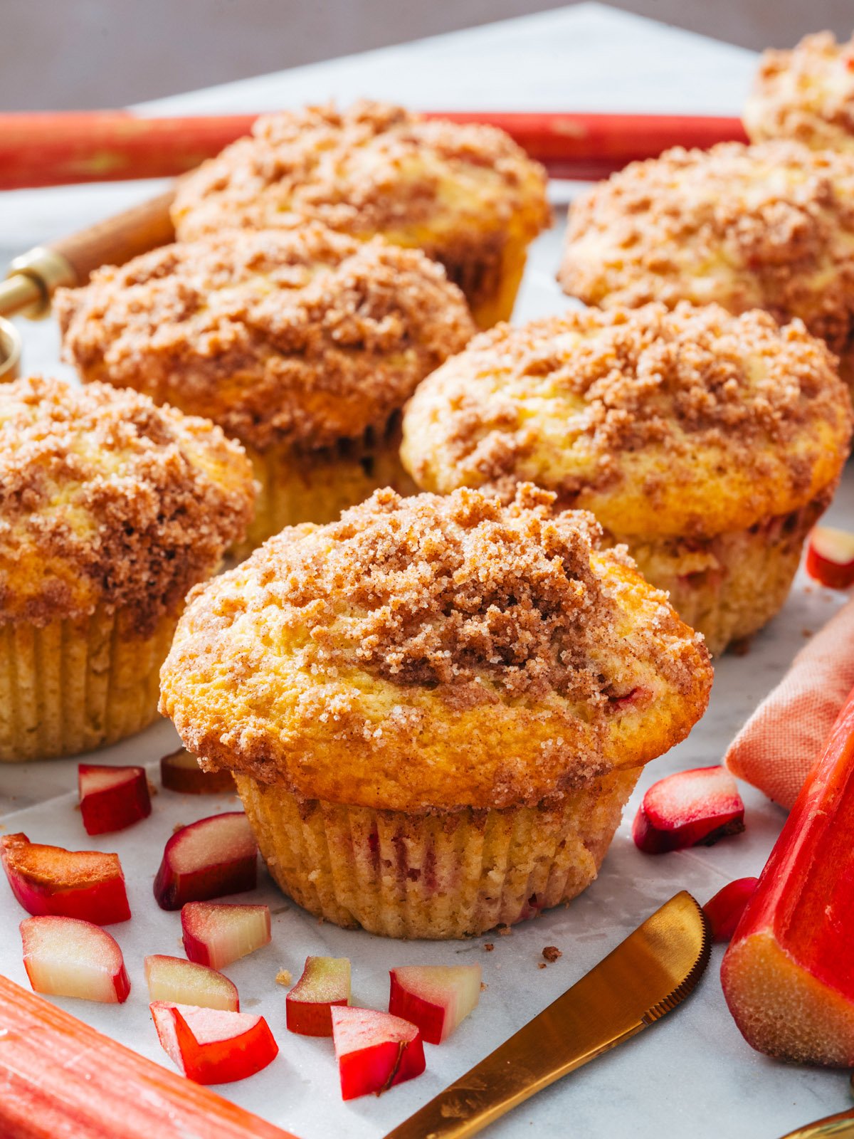 Rhubarb Muffins with chopped rhubarb. 