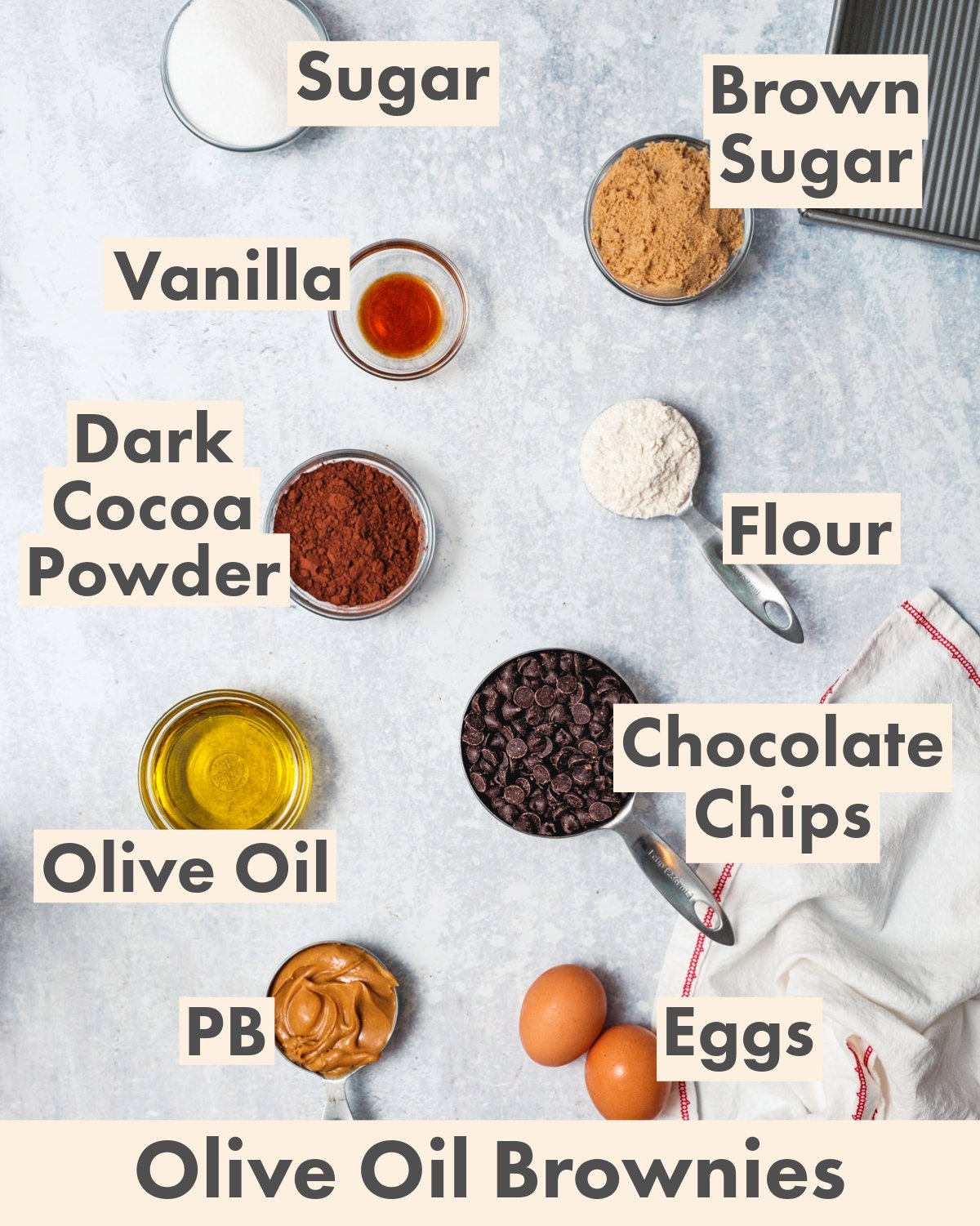 List of ingredients for olive oil brownies.
