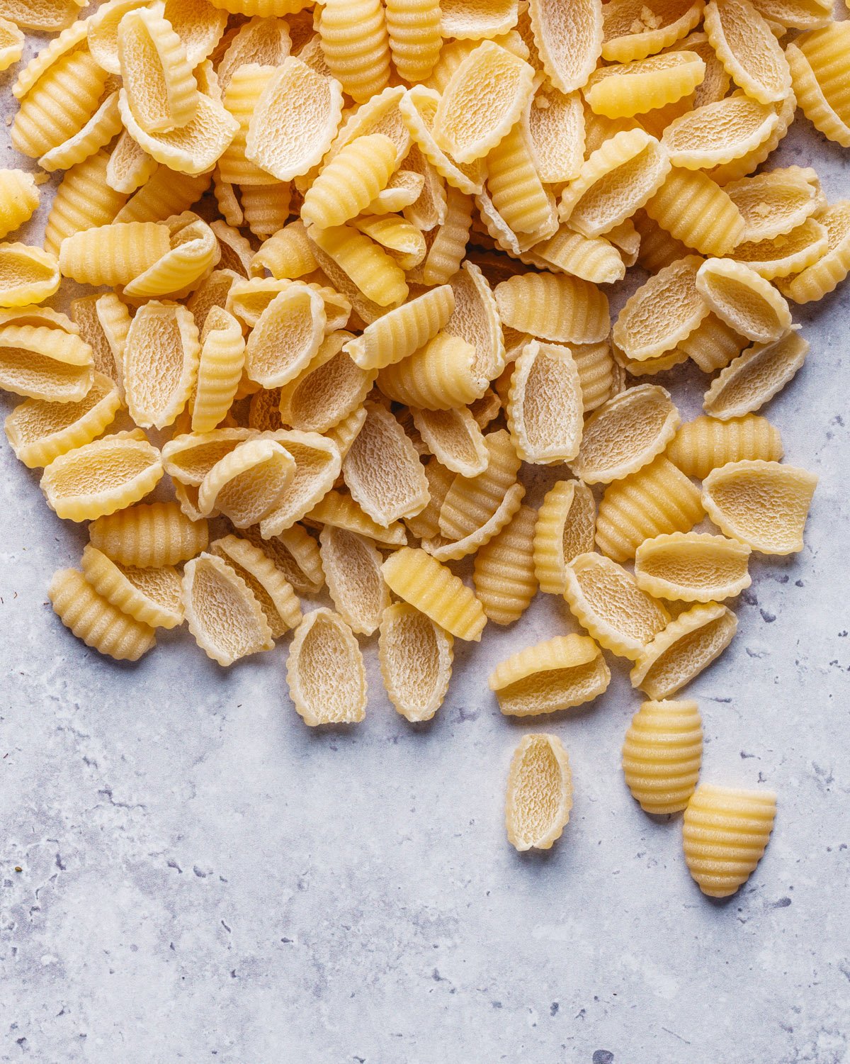 Dry cavatelli pasta.