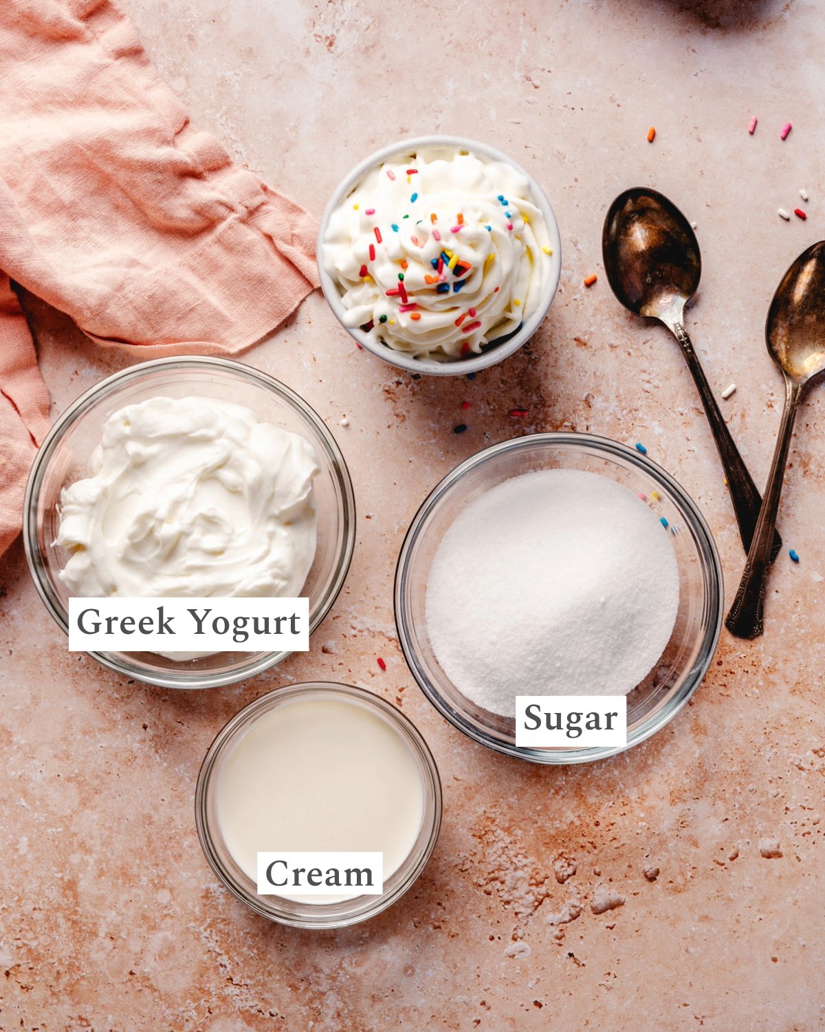 Frozen Yogurt Ingredients: Greek yogurt, cream, sugar