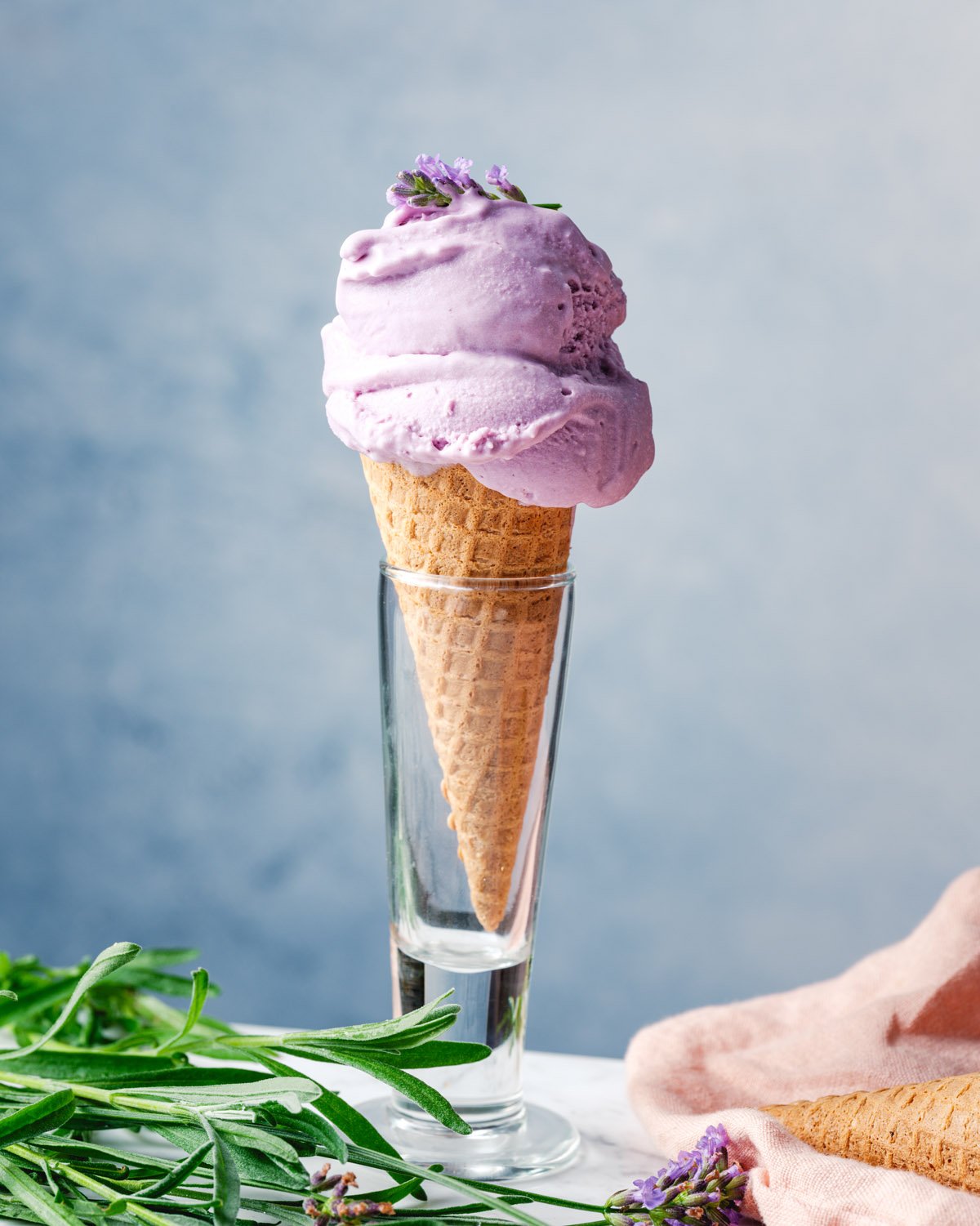Lavender Ice Cream in ice cream cone