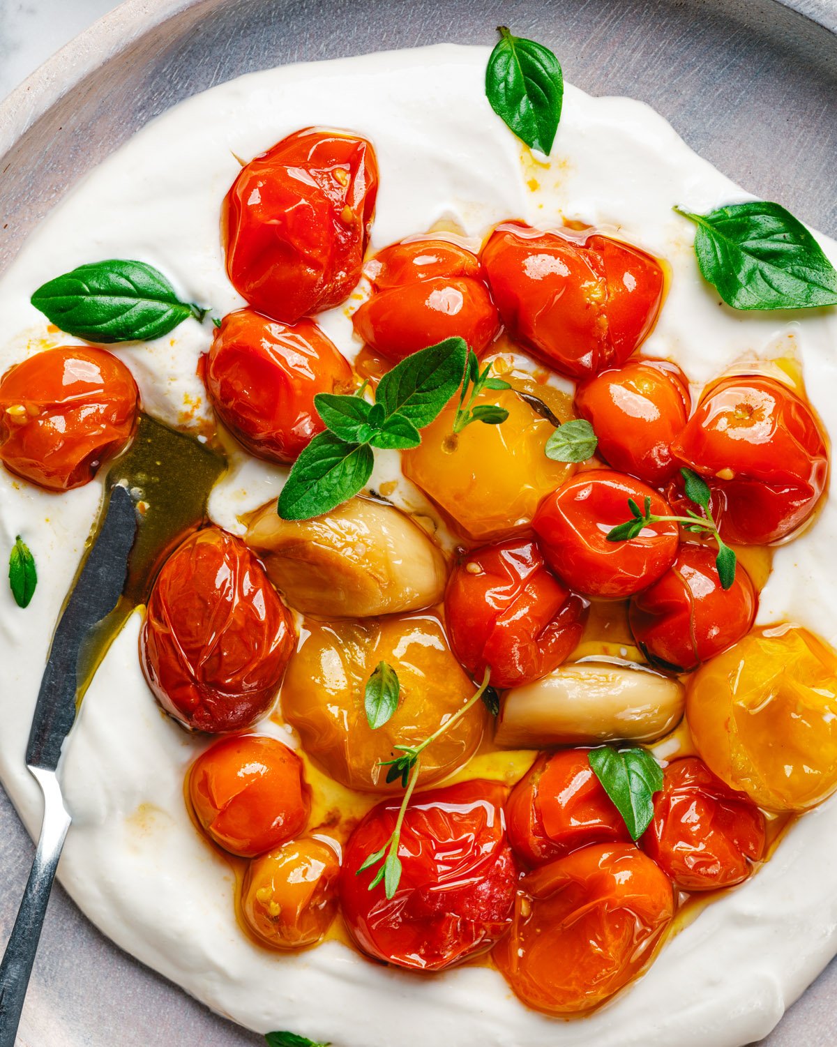Tomato Confit with Tahini Yogurt Sauce