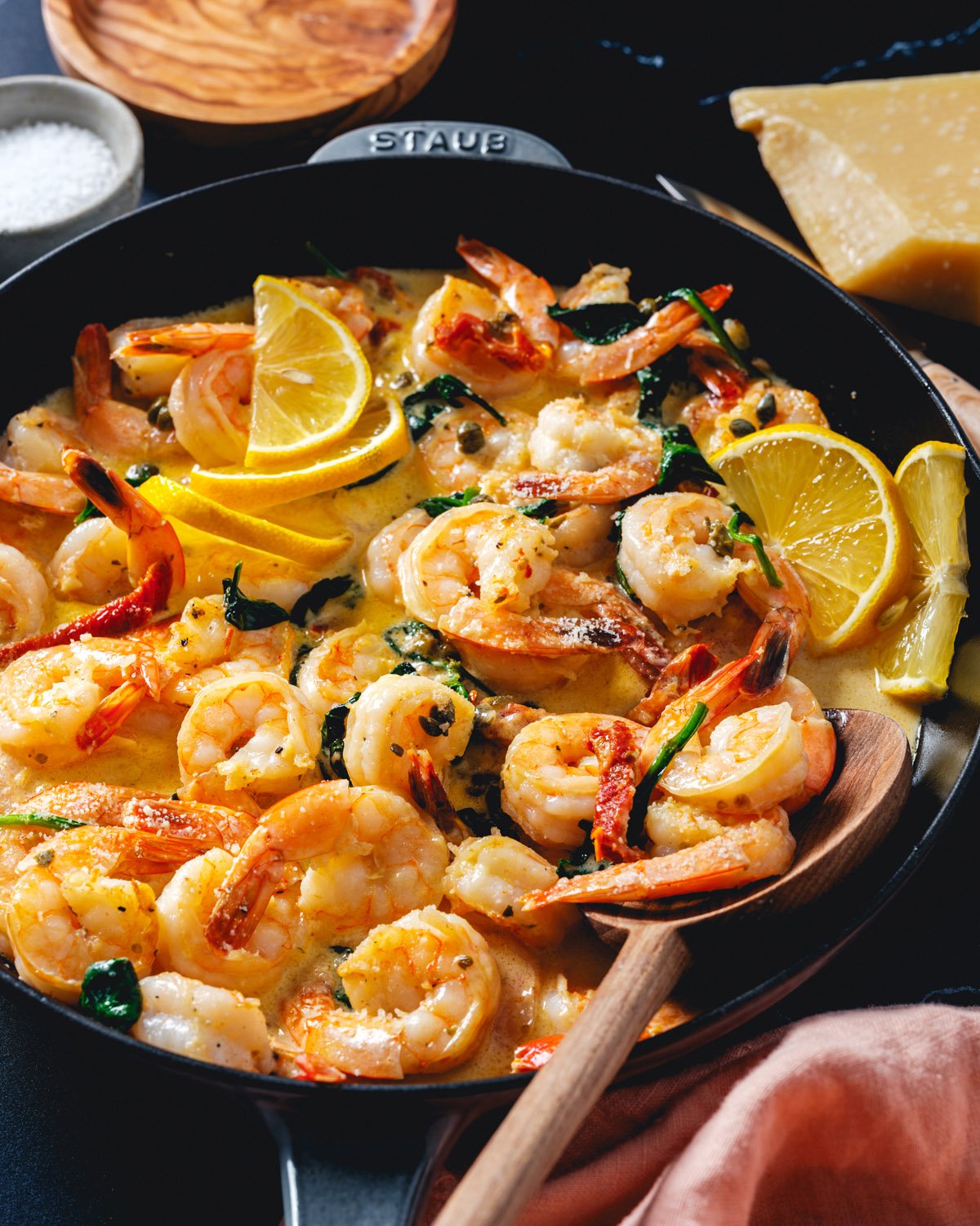 Tuscan shrimp recipe in skillet