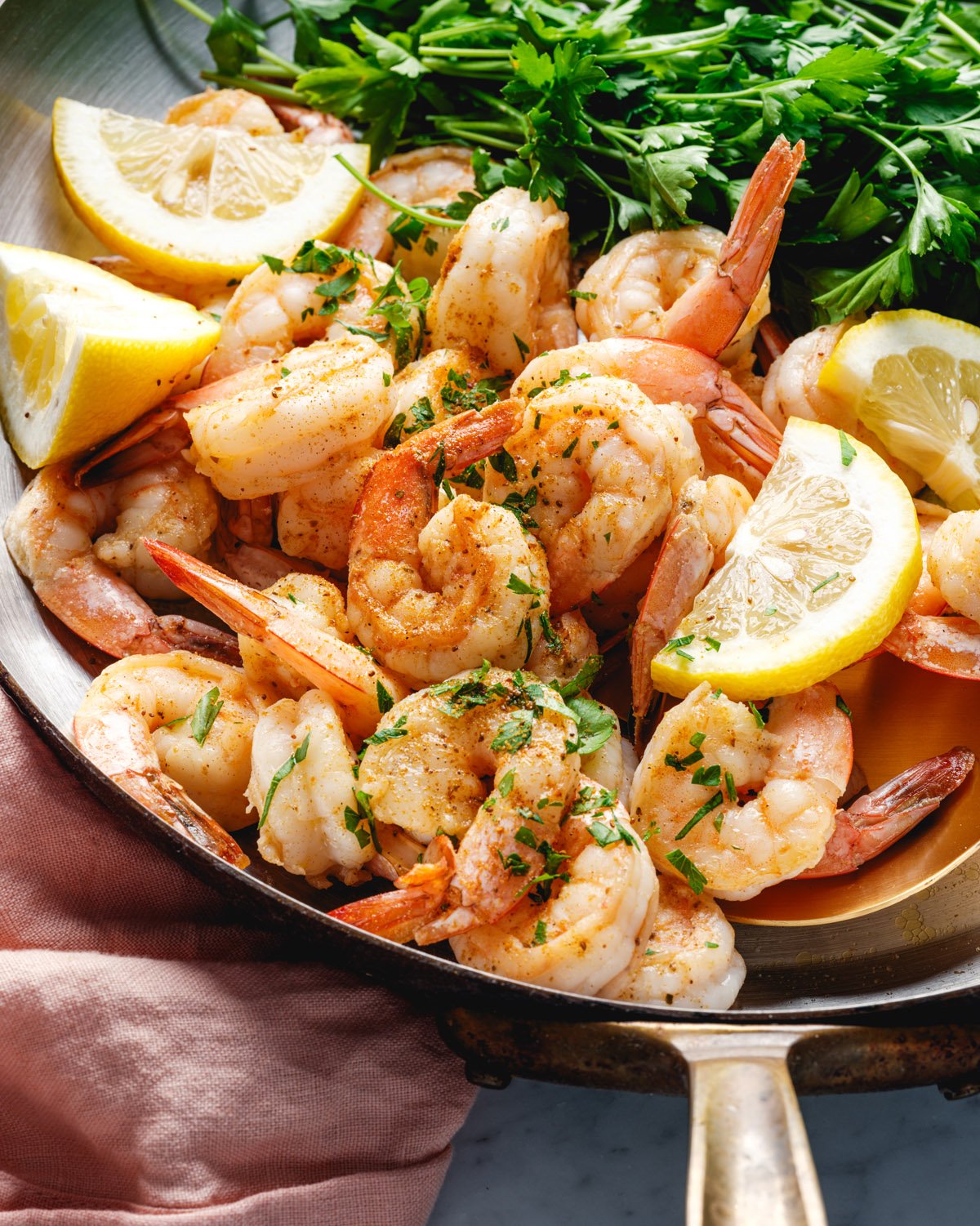 Old Bay shrimp in skillet