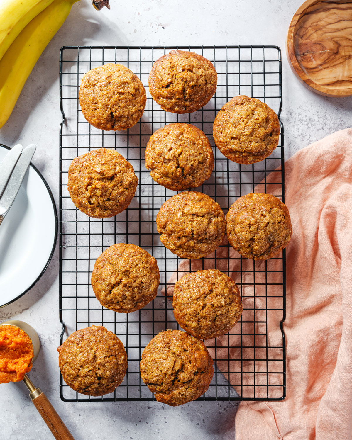 Pumpkin Banana Muffins on baking rack