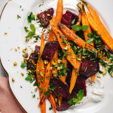 Roasted Beets and Carrots on platter