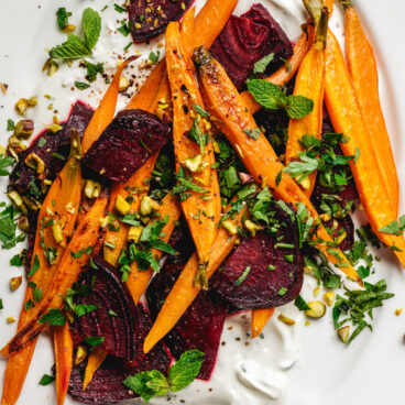 Roasted Beets and Carrots on platter