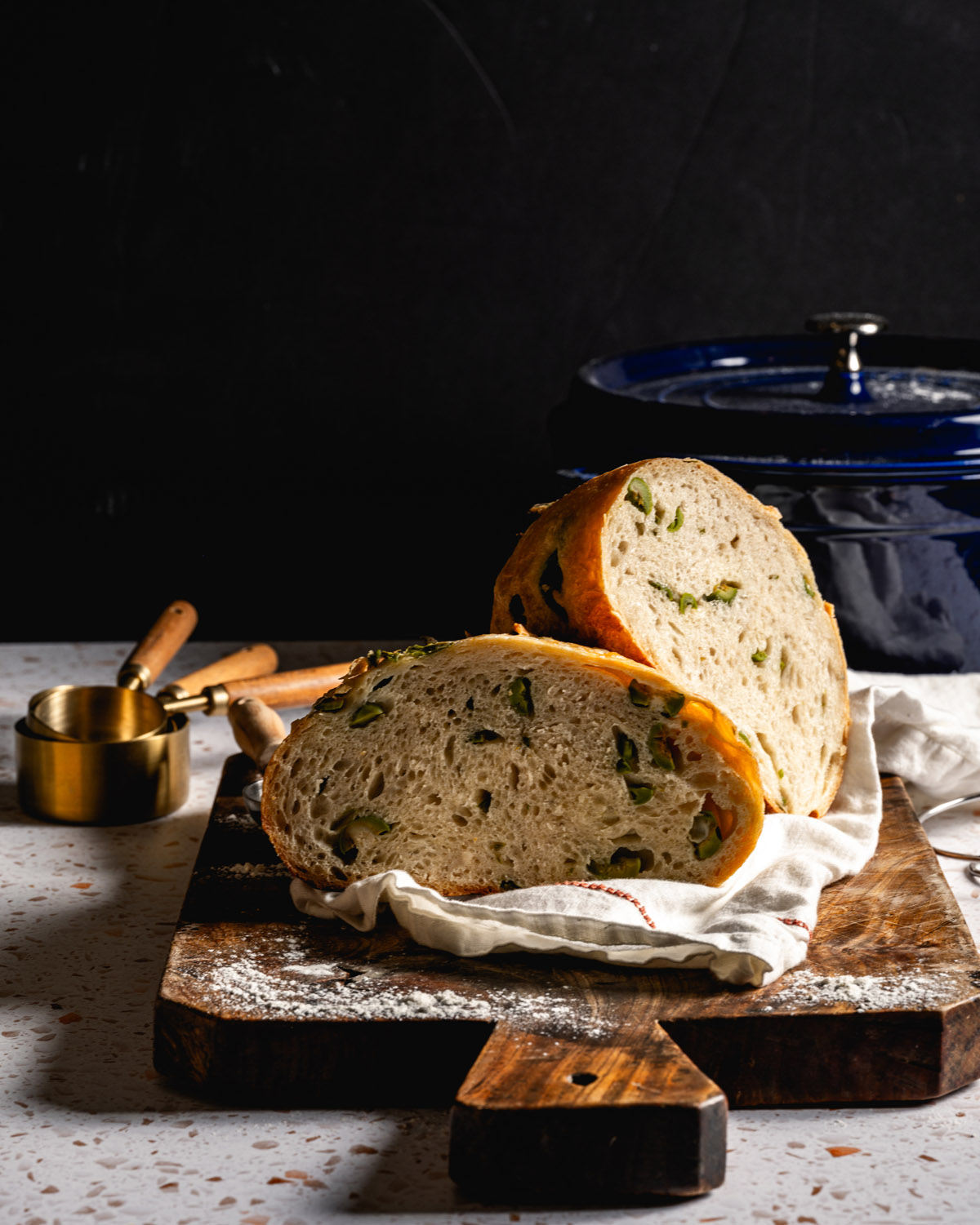 Olive Bread with Dutch oven in background