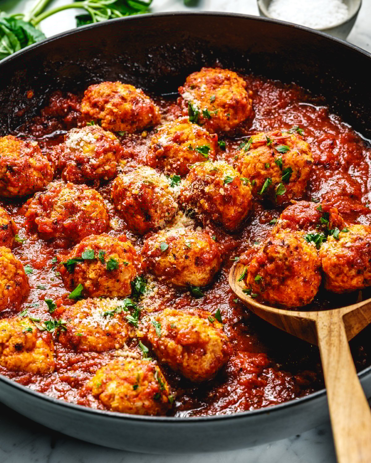 Chicken Meatballs in skillet