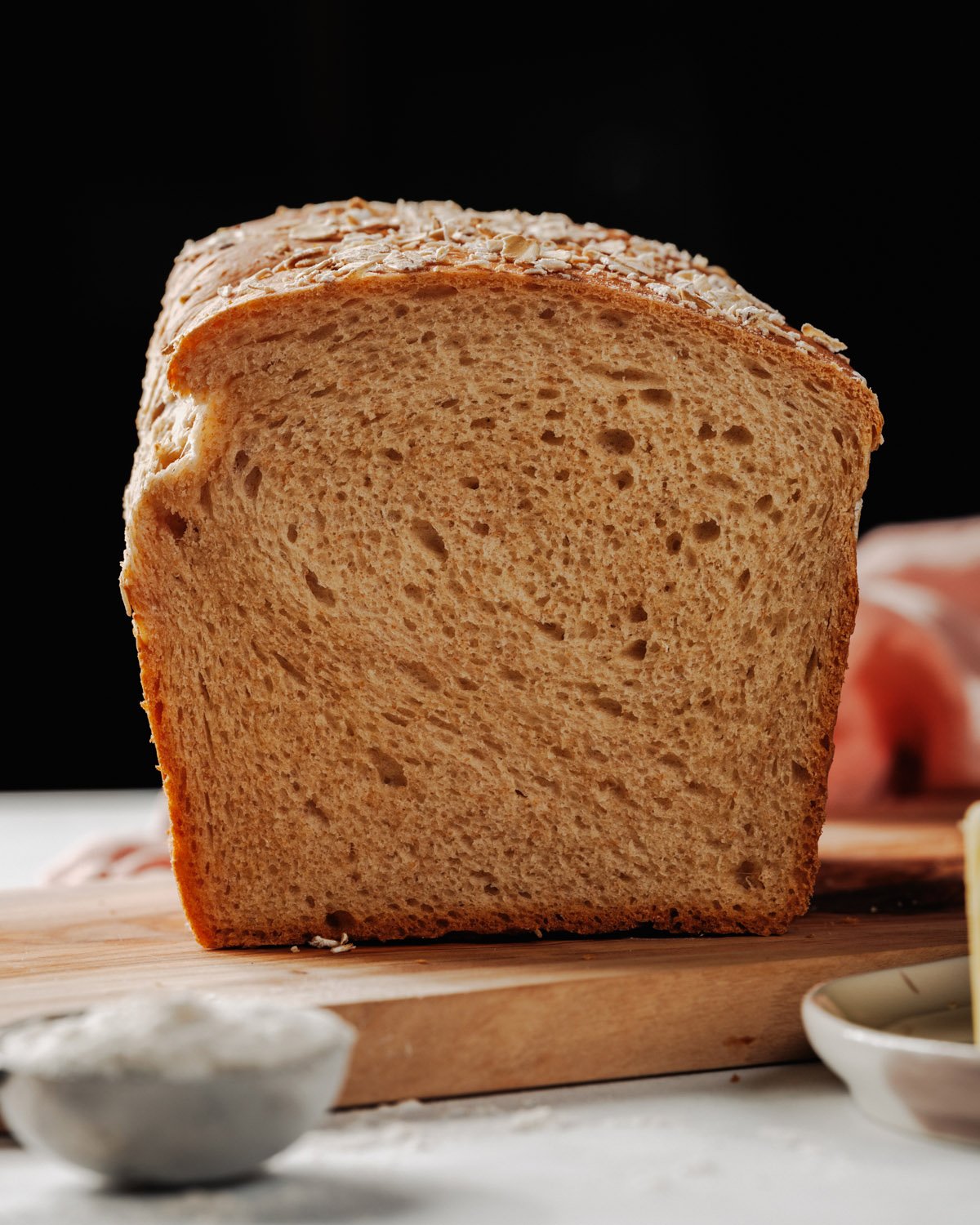 Homemade Sandwich Bread cut open showing texture