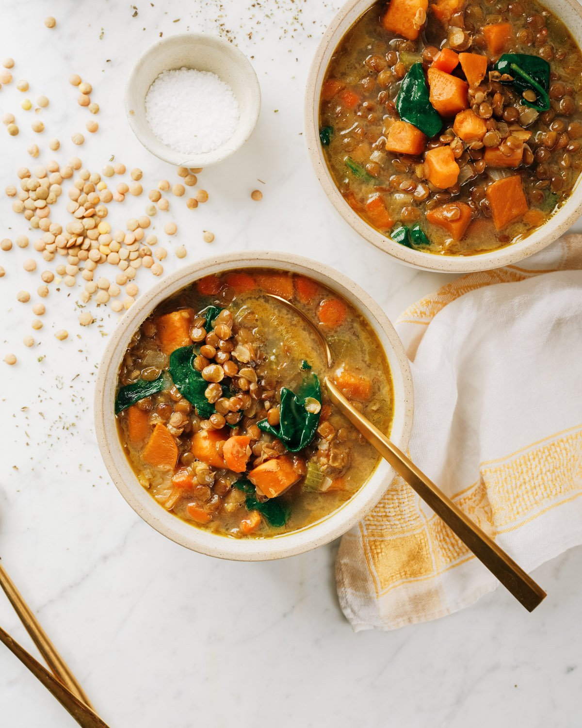healthy vegan lentil soup in bowl