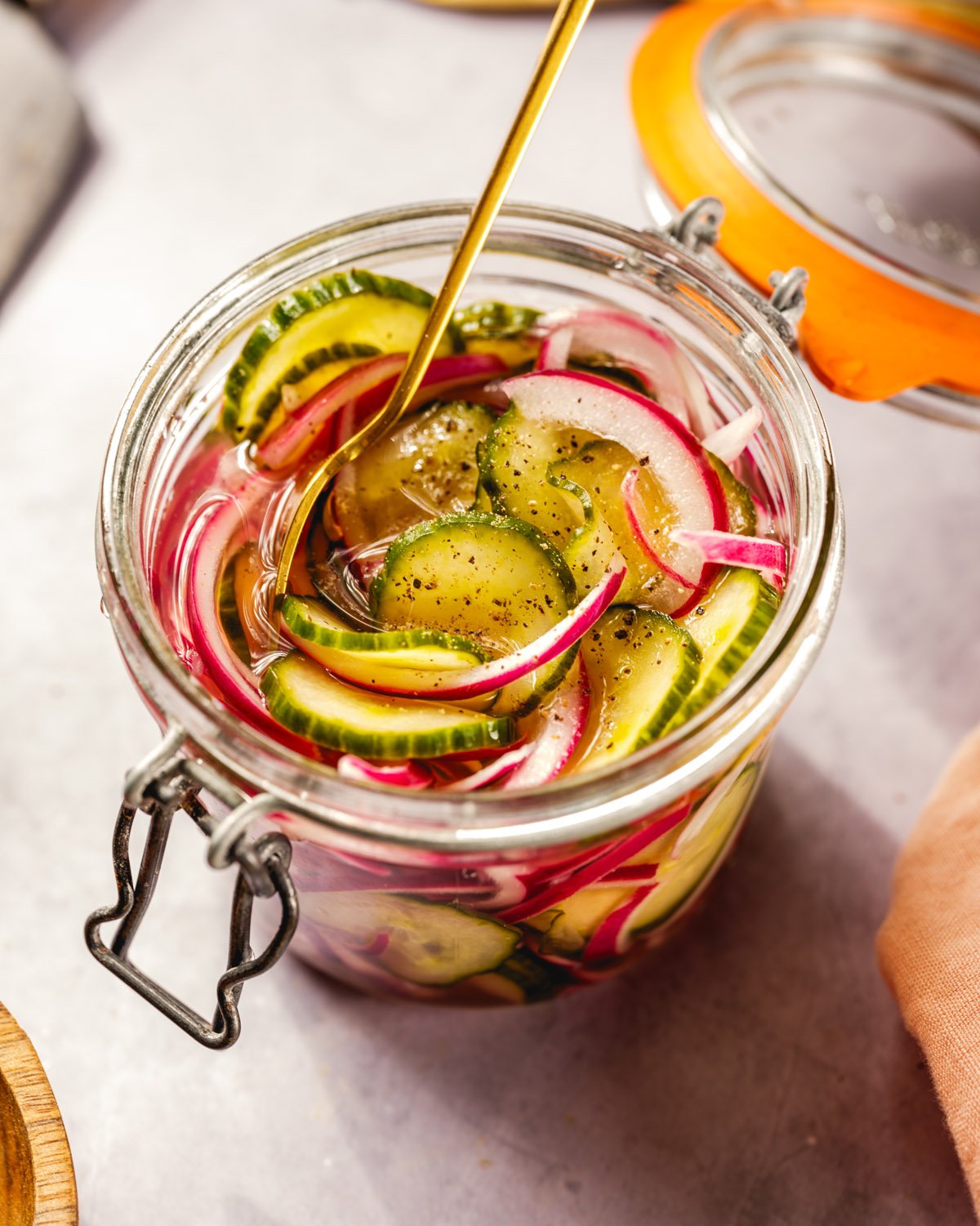 Pickled cucumbers and onions