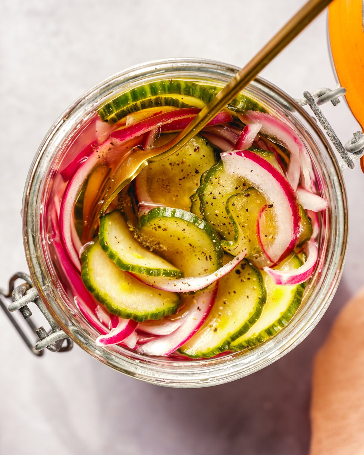 Pickled cucumbers and onions