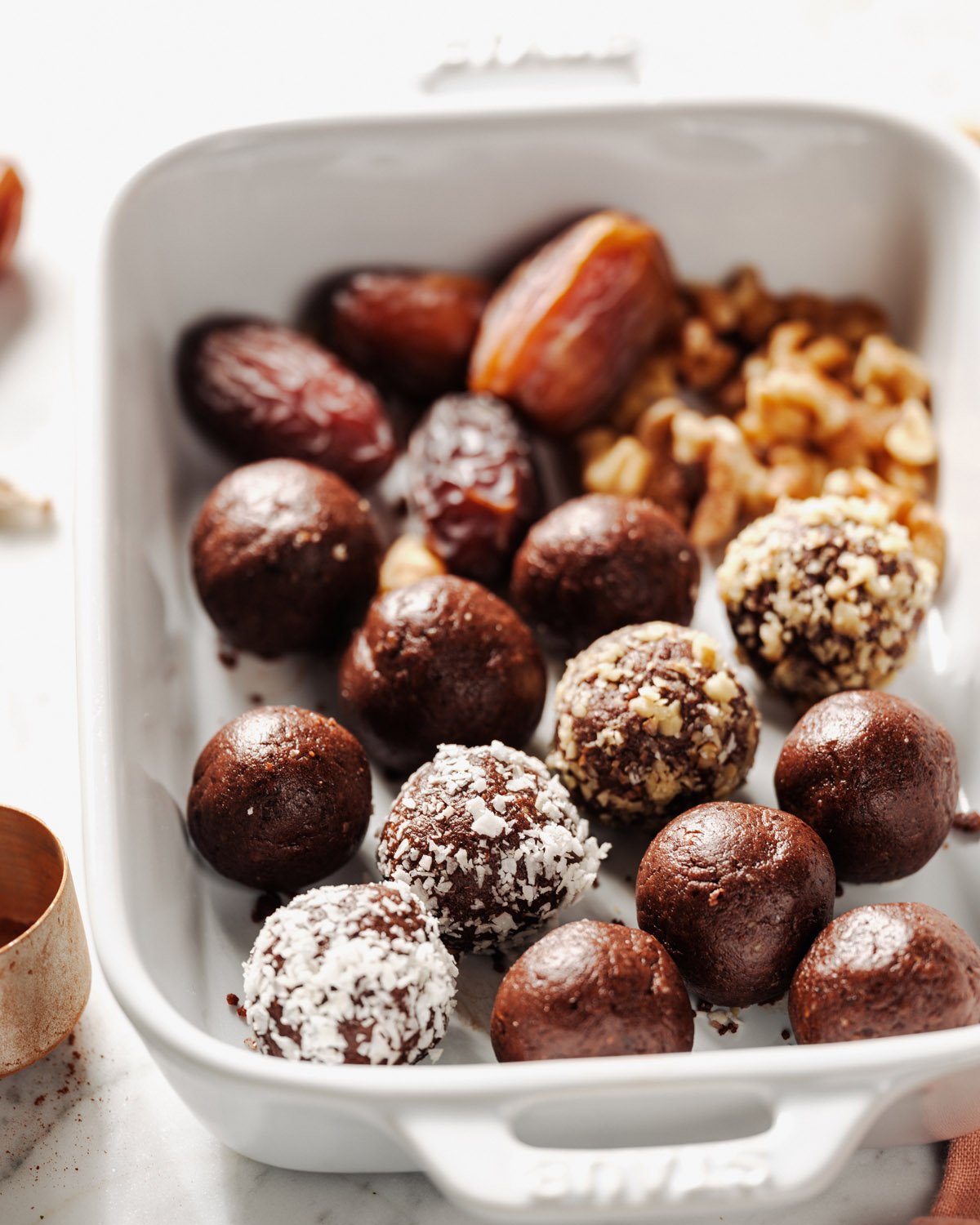 Energy Balls recipe in pan with Medjool dates