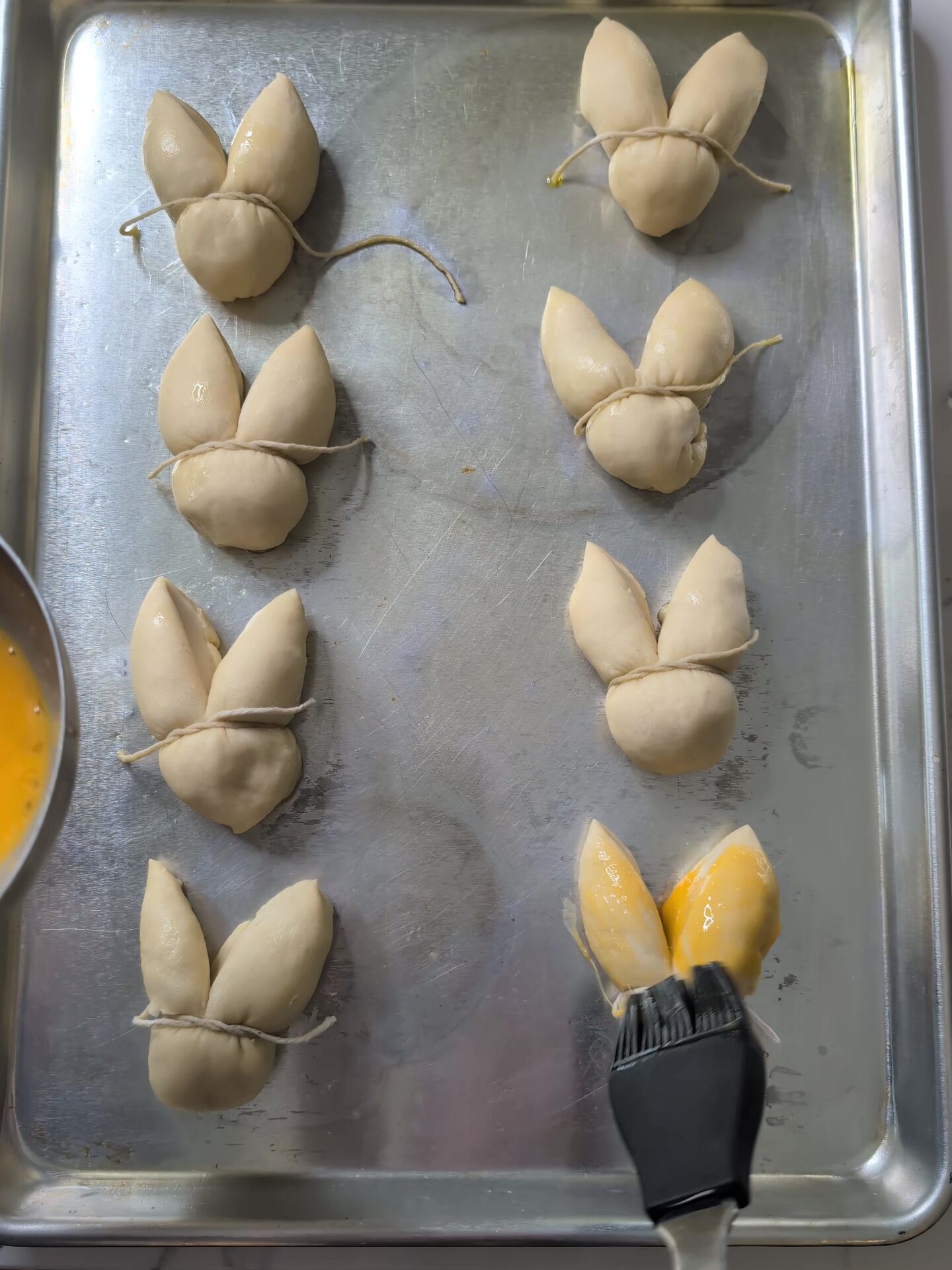 Bunny bread step 4: Brush on egg wash
