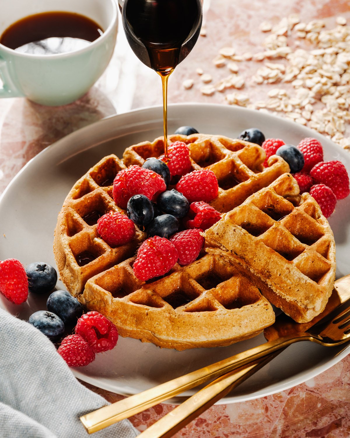Oatmeal waffles with syrup