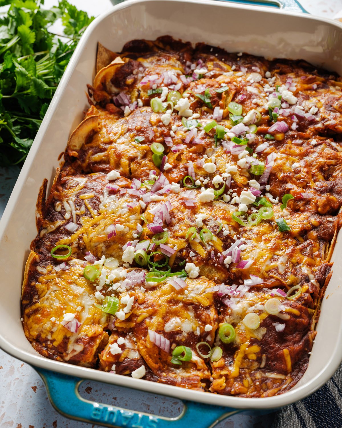 Vegetarian Enchilada Casserole in pan