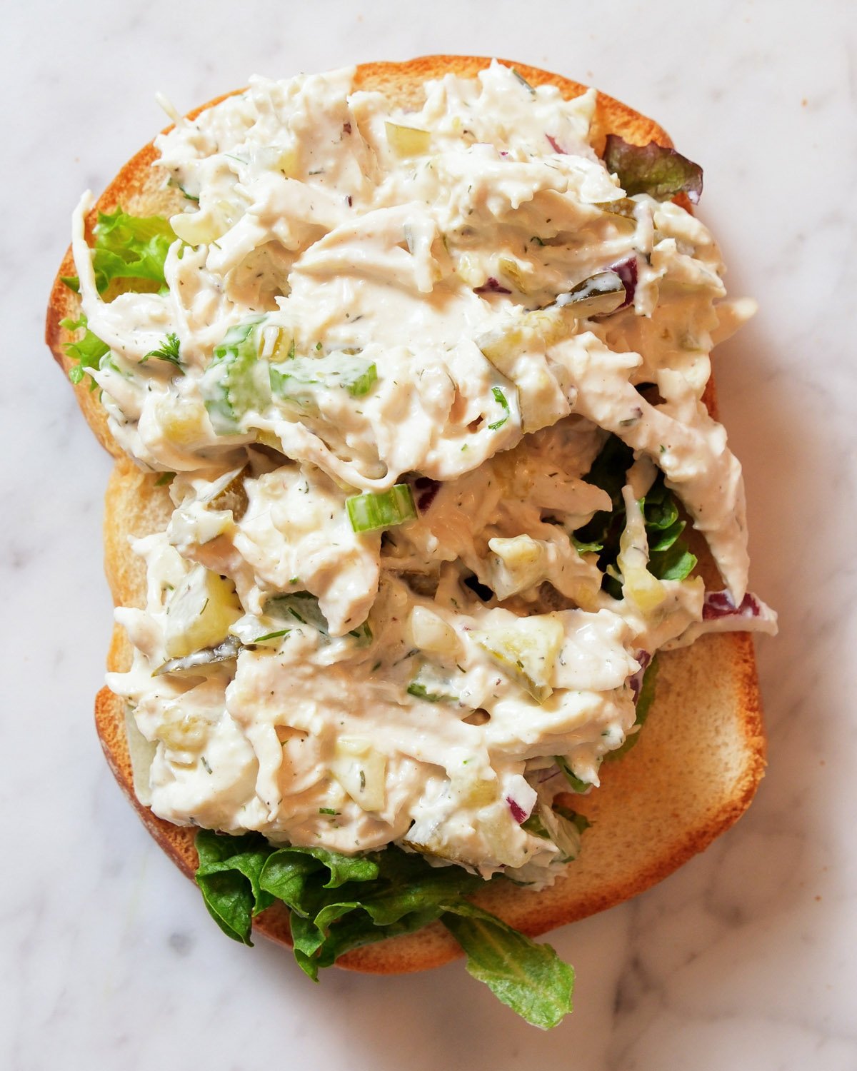 Dill Pickle Chicken Salad open face