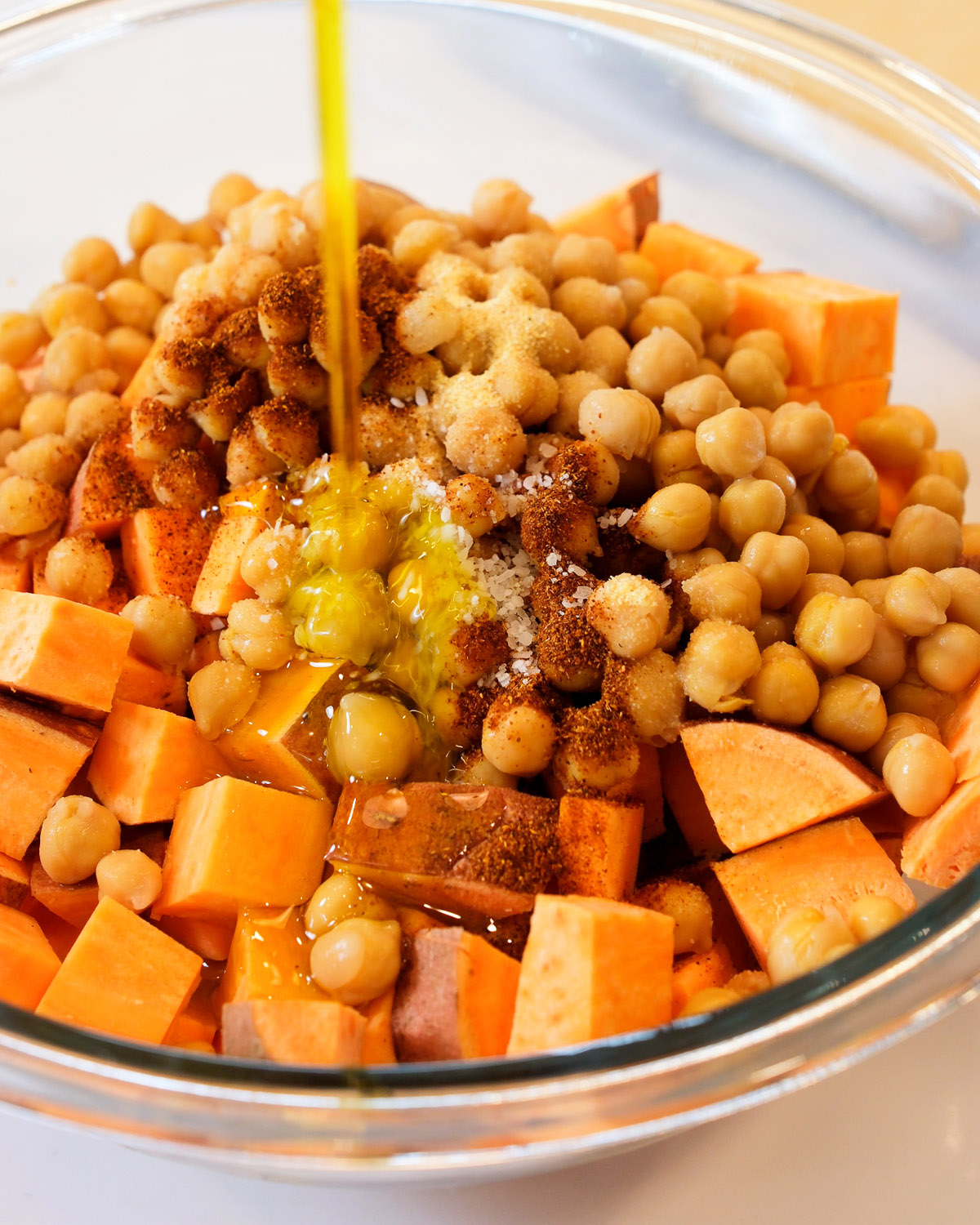roasting chickpeas and sweet potatoes